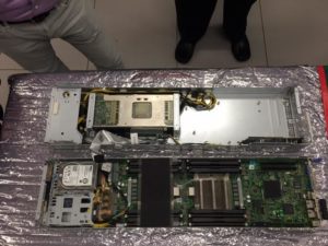 TACC gave The Next Platform an inside view of a node from the current Stampede machine. Dual-socket Dell with Sandy Bridge (remember, the systems was complete in 2013). The full machine has 6,400 nodes, 56 GB/s Mellanox FDR Infiniband interconnect and has been retrofitted with 6,880 Xeon Phi "Knights Corner" (61 core variant.