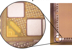 25 tiles connected via a 5X5 2D mesh. IBM 32 nm SOI process (IBM fabs); 36 mm die (6mm x 6mm); 460 million transistors; 1GHz target clock frequency; 208-pin QFP wire-bonded package with epoxy encapsulation. The team has already received silicon and it has been tested in the lab. Images of that work from the test implementation can be found below.
